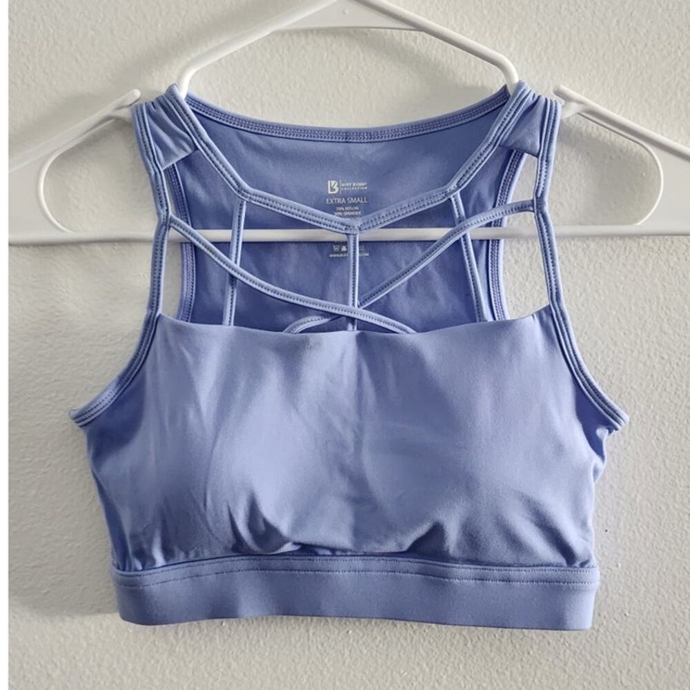BuffBunny Collection Caged Up Botanical Strappy Sports Bra Blue XS